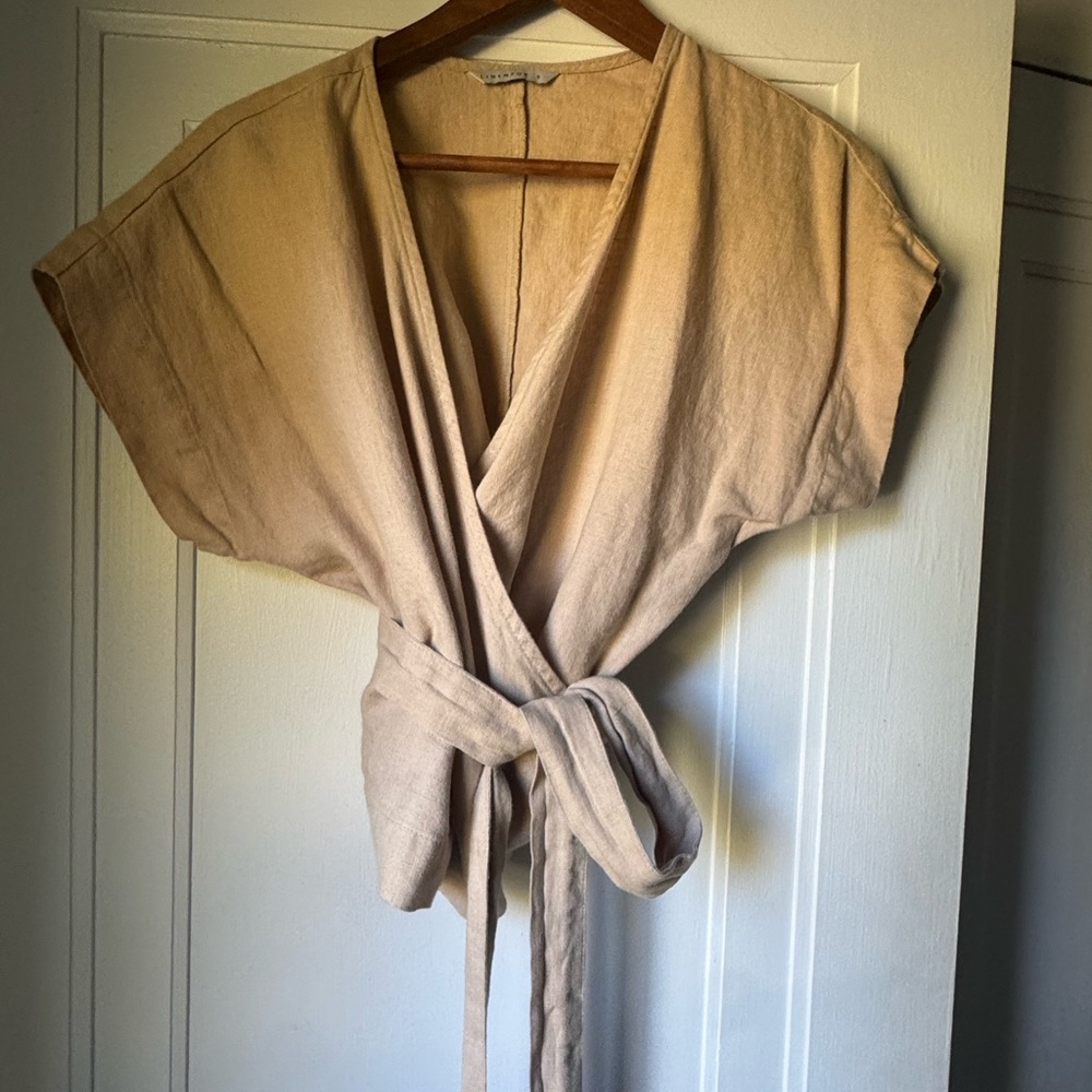 Linenfox Beige Linen Wrap Top